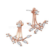 SHEGRACE Trendy Real 18K Gold Plated Brass Ear Jackets, with Micro Pave AAA Cubic Zirconia Twig, Rose Gold, 20mm(JE323A)