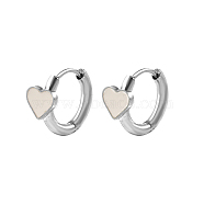 Natural Shell Heart Hoop Earrings, 304 Stainless Steel Earrings, Stainless Steel Color, 11x6mm(QE2465-2)