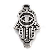 Retro 304 Stainless Steel Hamsa Hand Links, for Leather Cord Bracelets Making, Antique Silver, 25x15x3.5mm, Hole: 1.8x1.5mm(STAS-L274-013AS)