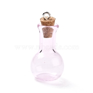 Glass Pendants, with Wood Bottle Stopper and Platinum Alloy Loops, Bulb Shaped, Pearl Pink, 34x18mm, Hole: 2mm(GLAA-P053-01A-10)