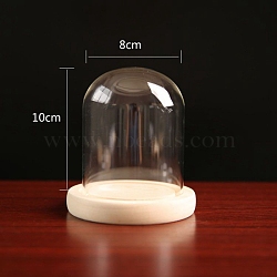 Glass Dome Cover, Decorative Display Case, Cloche Bell Jar Terrarium with Wood Base, Clear, 80x100mm(PW-WG92BCA-04)