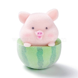Flocky Resin Miniature Pig Figurines, Watermelon Piggy Animals Ornament, for Home Desk Garden Bonsai Landscape Decoration, Misty Rose, 38x28.5x28.5mm(AJEW-Z007-01)