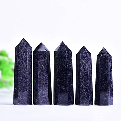 Synthetic Blue Goldstone Point Tower Wands, for Energy Balancing Meditation Therapy Decors, Hexagonal Prism, 60~70mm(PW-WG88768-02)