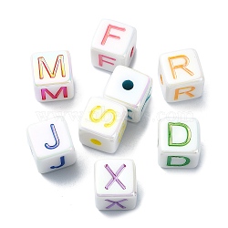 Opaque Acrylic Beads, AB Color, Cube with Letter A~Z, Mixed Color, 14x14x14mm, Hole: 3.7mm(OACR-E033-37)
