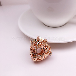 Brass Bead Cage Pendants, for Chime Ball Pendant Necklaces Making, Hollow Heart Charm, Light Gold, 26.5x27.5x19.8mm, Hole: 4.5x10mm(BECA-PW0001-03A)