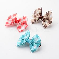 Iron Hair Barrette, with Handmade Woven Bowknot, Platinum, Mixed Color, 56x42x16mm(OHAR-JH00019)