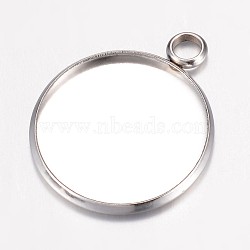 304 Stainless Steel Pendant Cabochon Settings, Plain Edge Bezel Cups, Flat Round, Stainless Steel Color, Tray: 20mm, 26.5x22x2mm, Hole: 3mm(STAS-P100-16P)