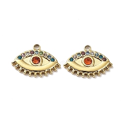 Ion Plating(IP) 304 Stainless Steel Pendants, with Colorful Rhinestone, Eye Charm, Real 18K Gold Plated, 12x15.5x3mm, Hole: 1.4mm(STAS-Q254-07G)