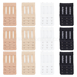 12Pcs 4 Colors Microfiber 3 Rows x 3 Hooks Underwear Bra Extenders, with 201 Stainless Steel Rings & Hooks, Rectangle, Mixed Color, 97x57x4mm, 3pcs/color(FIND-BC0004-94)