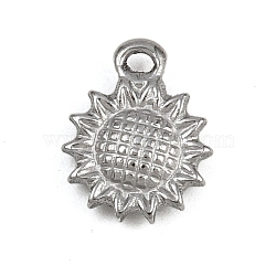 304 Stainless Steel Charms, Sunflower Charms, Stainless Steel Color, 12x10x2mm, Hole: 1.5mm(STAS-G363-12P)