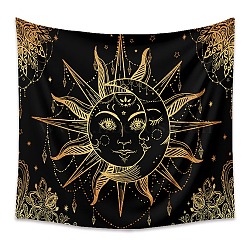 Polyester Tapestry Wall Hanging, Sun and Moon Psychedelic Wall Tapestry with Art Chakra Home Decorations for Bedroom Dorm Decor, Rectangle, Gold, 730x950mm(PW23040442082)