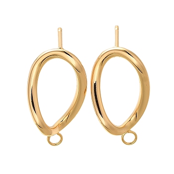 Brass Stud Earrings, Real 18K Gold Plated, 19.5x11mm, Hole: 2mm, Pin: 1x10mm