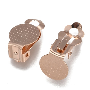 304 Stainless Steel Clip-on Earring Findings, with Round Flat Pad, Flat Round, Rose Gold, Tray: 9.8mm, 16x10x7mm