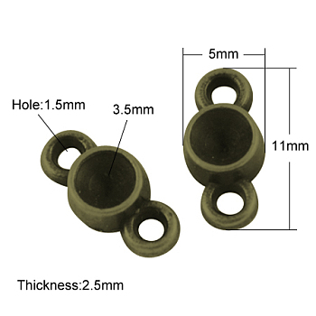 Alloy Cabochon Connector Settings, Cadmium Free & Nickel Free & Lead Free, Antique Bronze, 12.5x5x2.5mm, Hole: 1.5mm, Fit for 3.5mm rhinestone