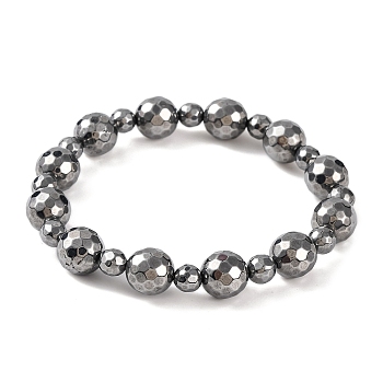 Faceted Round Terahertz Stone Beaded Stretch Bracelets for Women Men, Inner Diameter: 2-1/8 inch(5.5cm)