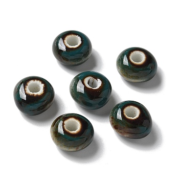 Handmade Porcelain Beads, Rondelle, Dark Slate Gray, 12x7mm, Hole: 3.3mm