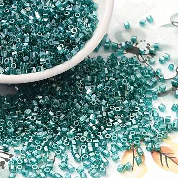 Transparent Colours Luster Glass Seed Beads, Hexagon(Two Cut), Dark Turquoise, 2x1.5mm, Hole: 0.9mm