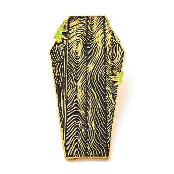 Gothic Halloween Enamel Pin, Golden Alloy Brooch for Backpack Clothes, Wood Grain Pattern, 40x20x1.5mm