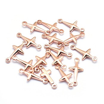 Brass Links Connectors, Cadmium Free & Nickel Free & Lead Free, Sideways Cross, Real Rose Gold Plated, 13.5x6.5x2mm, Hole: 1mm