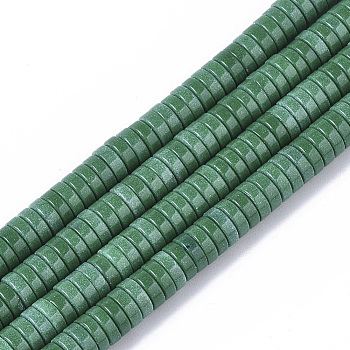 Natural Agate Beads Strands, Dyed, Heishi Beads, Flat Round/Disc, Medium Sea Green, 4x1mm, Hole: 1mm, about 250~329pcs/strand, 15.7 inch