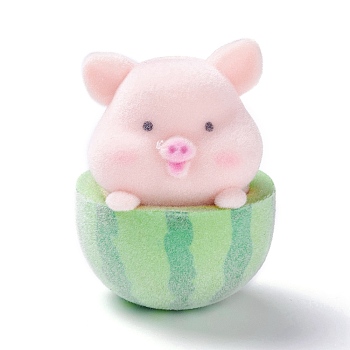 Flocky Resin Miniature Pig Figurines, Watermelon Piggy Animals Ornament, for Home Desk Garden Bonsai Landscape Decoration, Misty Rose, 38x28.5x28.5mm