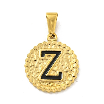 Ion Plating(IP) 304 Stainless Steel Enamel Pendants, Golden, Flat Round with Letter Charm, Letter Z, 21x18x2mm, Hole: 8x3.5mm