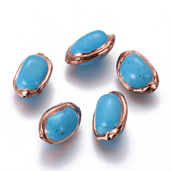 Synthetic Turquoise Beads, with Brass Findings, Oval, Rose Gold, 20~23x13~17x11~14mm, Hole: 0.8~1mm