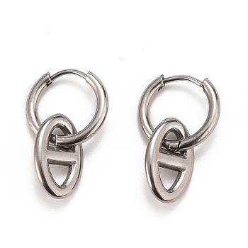 Soda Pull Tab Earrings, 304 Stainless Steel Huggie Hoop Earring, Oval, Stainless Steel Color, 22mm, Pin: 0.8mm