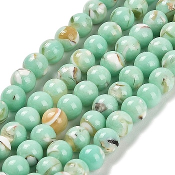 Assembled Synthetic Stone and Trochus Shell Beads Strands, Dyed, Round, Aquamarine, 4~4.5mm, Hole: 0.6mm, about 91pcs/strand, 15.63''(39.7cm)