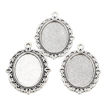 Tibetan Style Alloy Pendant Cabochon Settings, Oval, Antique Silver, Tray: 24.5x7.5mm, 38x28x2mm, Hole: 2mm, about 90pcs/300g