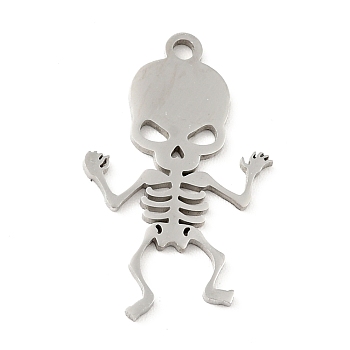 201 Stainless Steel Pendants, Skull, Stainless Steel Color, 22x13.5x1mm, Hole: 1.5mm