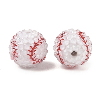 Sport Theme Opaque Acrylic Resin Beads, Round, Baseball, 20mm, Hole: 2.5mm