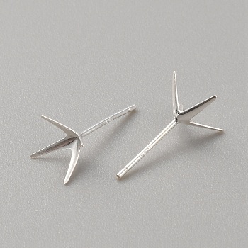 925 Sterling Silver Stud Earring Findings, 4 Claws Blank Earring Post, Silver, 15x9.5x9.5mm, Pin: 0.7mm