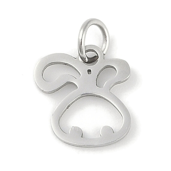 Non-Tarnish 304 Stainless Steel Pendants, Twelve Chinese Zodiac Charms, with Jump Ring, Rabbit, 11x10.5x0.9mm Hole: 3.1mm