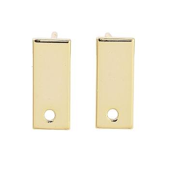 Brass Stud Earrings Findings, Rectangle, Real 18K Gold Plated, 12x5mm, Hole: 1.2mm, Pin: 12x0.8mm