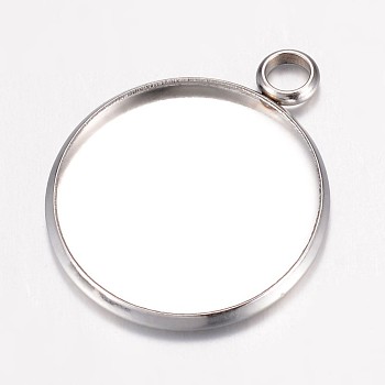 304 Stainless Steel Pendant Cabochon Settings, Plain Edge Bezel Cups, Flat Round, Stainless Steel Color, Tray: 20mm, 26.5x22x2mm, Hole: 3mm