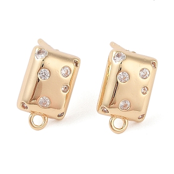 Brass Pave Clear Cubic Zirconia Stud Earring Findings, with Loop, Real 14K Gold Plated, 13.5x8mm, Hole: 1.5mm, Pin: 0.8mm