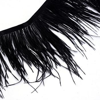 Fashion Ostrich Feather Cloth Strand Costume Accessories, Black, 100~150mm, about 10m/bag