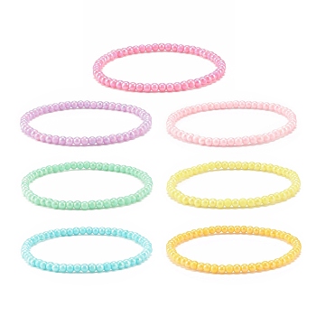 7Pcs 7 Colors Candy Colors Acrylic Round Beaded Stretch Bracelets Set for Women, Mixed Color, Inner Diameter: 2-1/4 inch(5.6cm), 1Pc/color