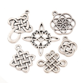 Tibetan Style Alloy Chinese Knot Pendants, Antique Silver, 10pcs/kind, 60pcs/box