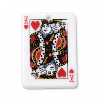 Printed Acrylic Pendants, Rectangle with Playing Cards Pattern, King of Hearts, Colorful, 36x25.5x2mm, Hole: 1.8mm