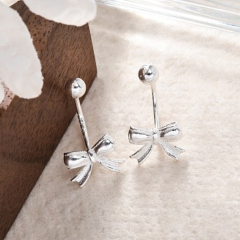 S999 Fine Silver Stud Earrings, Bowknot, Silver, 15x8.5mm