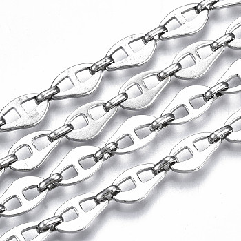 304 Stainless Steel Mariner Link Chains, with Spool, Unwelded, Nickel Free, Stainless Steel Color, 13.5x8x1.5mm, 6.5x4.5x2mm, about 32.81 Feet(10m)/roll