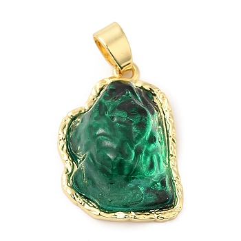 Rack Plating Brass Pendants, Iceberg Melting Shaped Glass Charms, Long-Lasting Plated, Cadmium Free & Lead Free, Real 18K Gold Plated, Sea Green, 22.5x15.5x9mm, Hole: 6x3mm