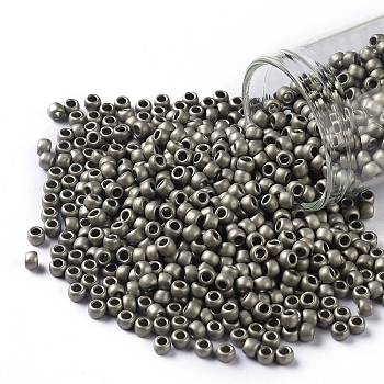 TOHO Round Seed Beads, Japanese Seed Beads, Matte, (566) Opaque Metallic Frosted Antique Silver, 8/0, 3mm, Hole: 1mm, about 222pcs/10g