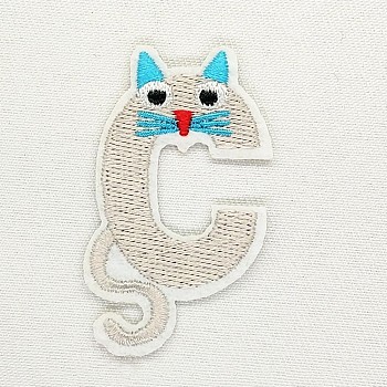 Computerized Embroidery Cloth Iron on/Sew on Patches, Costume Accessories, Appliques, Letter, Gainsboro, Letter.C, 52x33mm