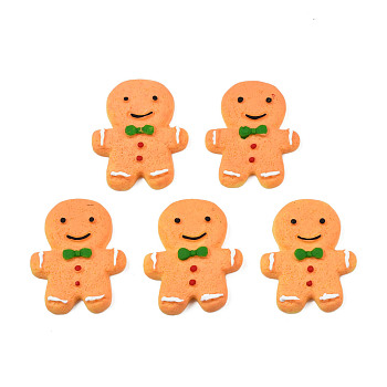Resin Decoden Cabochons, for Christmas, Imitation Food Biscuits, Gingerbread Man, Sandy Brown, 30~31x24x5mm