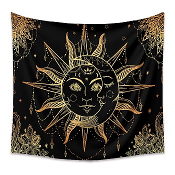 Polyester Tapestry Wall Hanging, Sun and Moon Psychedelic Wall Tapestry with Art Chakra Home Decorations for Bedroom Dorm Decor, Rectangle, Gold, 730x950mm