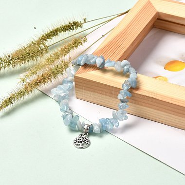 Natural Aquamarine Beads Stretch Bracelet Set for Men Women Girl Gift(BJEW-JB06709)-8