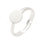 Adjustable Brass Pad Ring Settings, Blank Flat Round Finger Ring Base Tray, Rack Plating, Long-Lasting Plated, Lead Free & Cadmium Free, 925 Sterling Silver Plated, Tray: 8mm, 3mm, US Size 7 1/4(17.5mm)(KK-K414-10C-S)